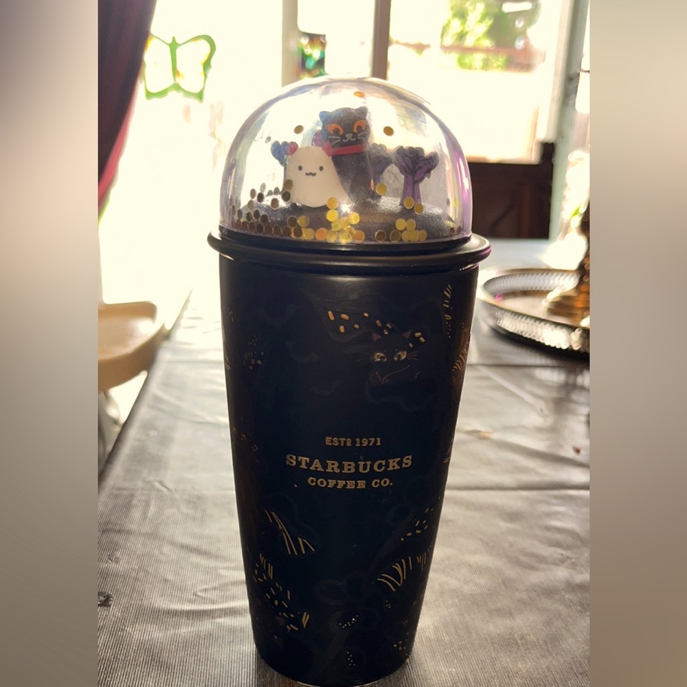 Starbucks 2021 China Halloween Tumbler, 12 oz, Black Cat and Ghost